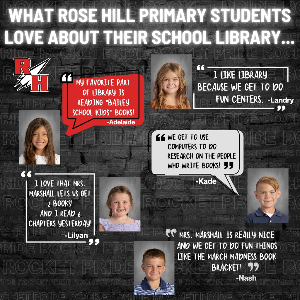 Rose Hill Primary School Library Quotes - text is in the body of the facebook post.