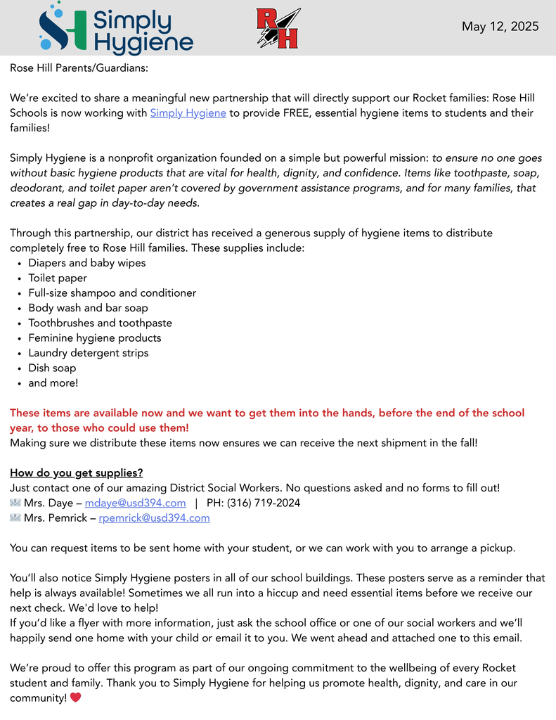 Simply Hygiene Letter