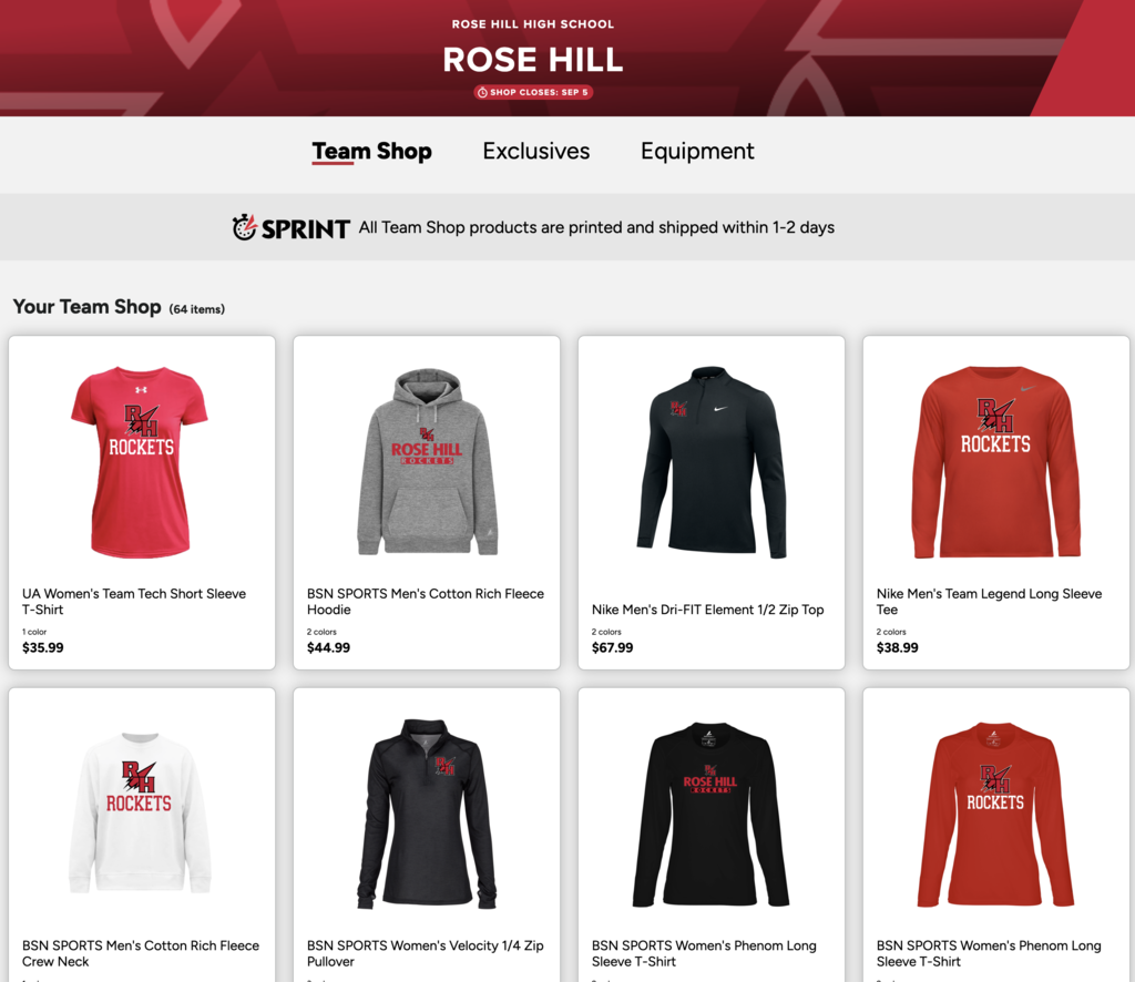 Rose Hill Team shop athletics department shirts hoodies and more