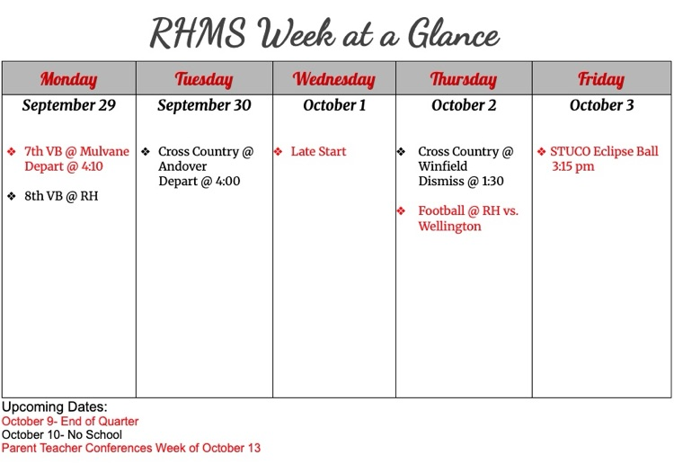 RHMS week at a glance