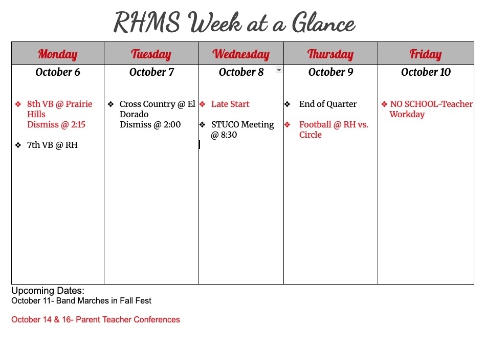 RHMS Week at a Glance