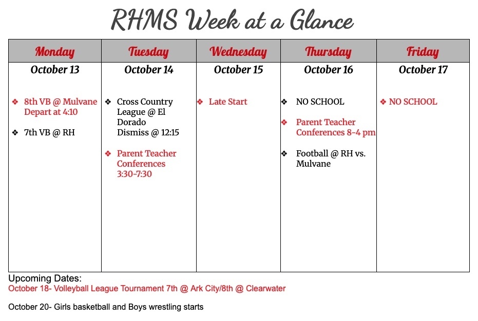 RHMS Week at a Glance