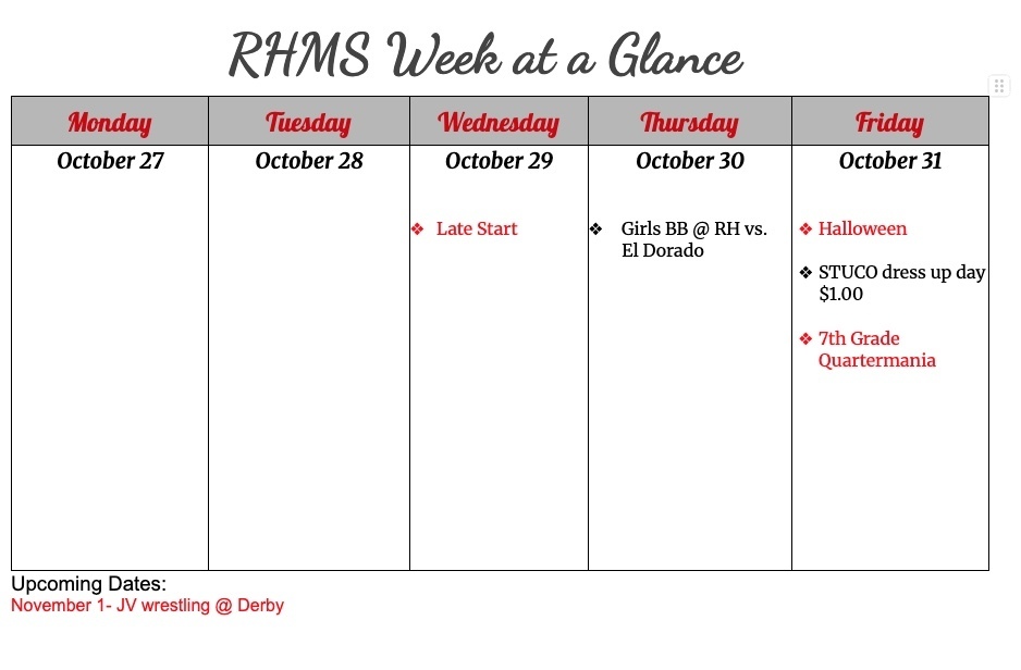 RHMS Week at a Glance