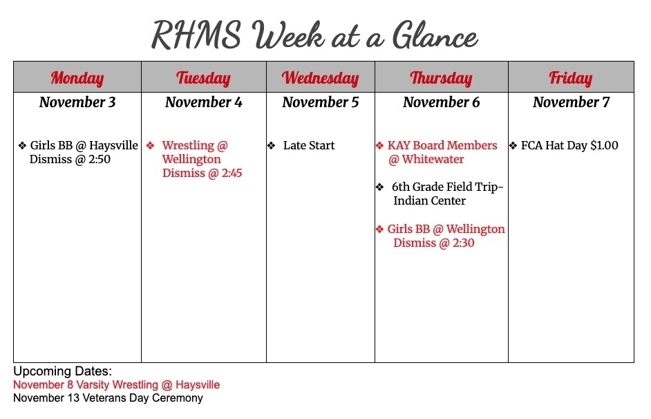RHMS Week at a Glance