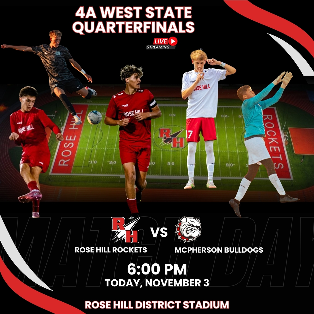 4A West Quarterfinals tonight. Rose hill soccer team with boys and field in background
