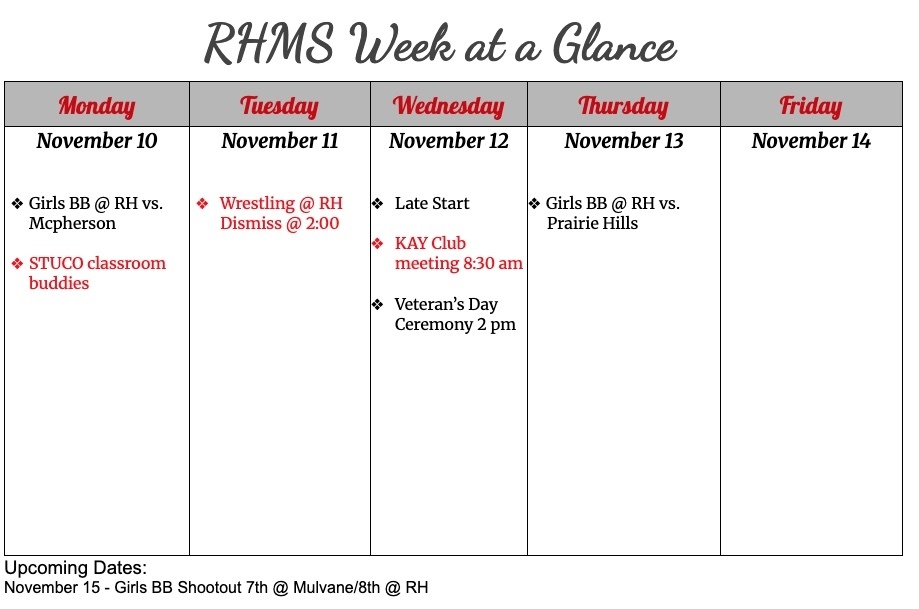 RHMS Week at a Glance