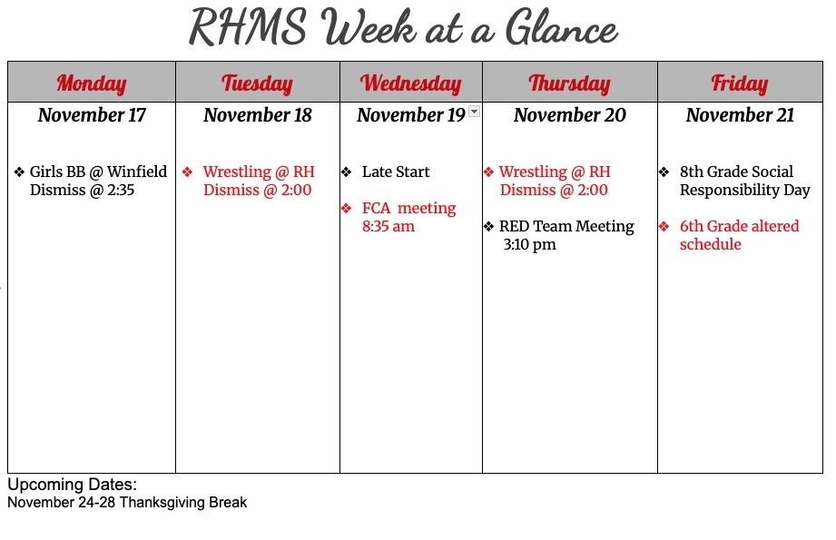 RHMS Week at a Glance