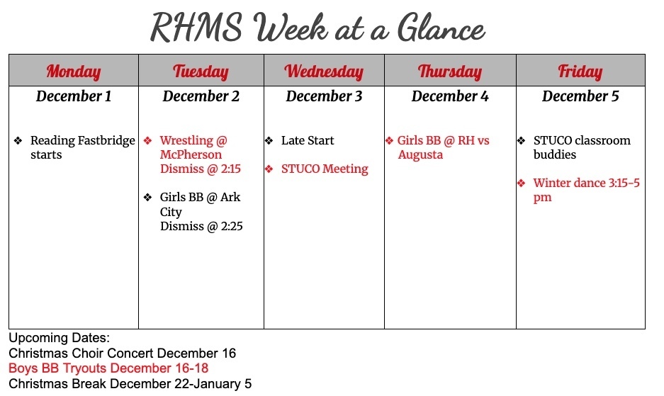 RHMS Week at a Glance