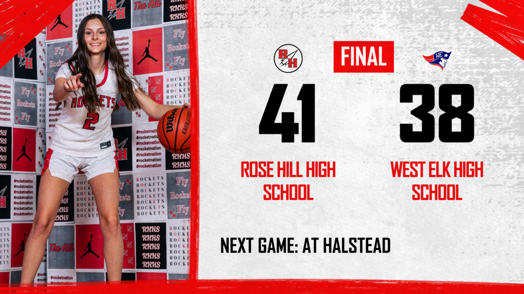 West Elk final score poster. 41-38 Rocket Win!