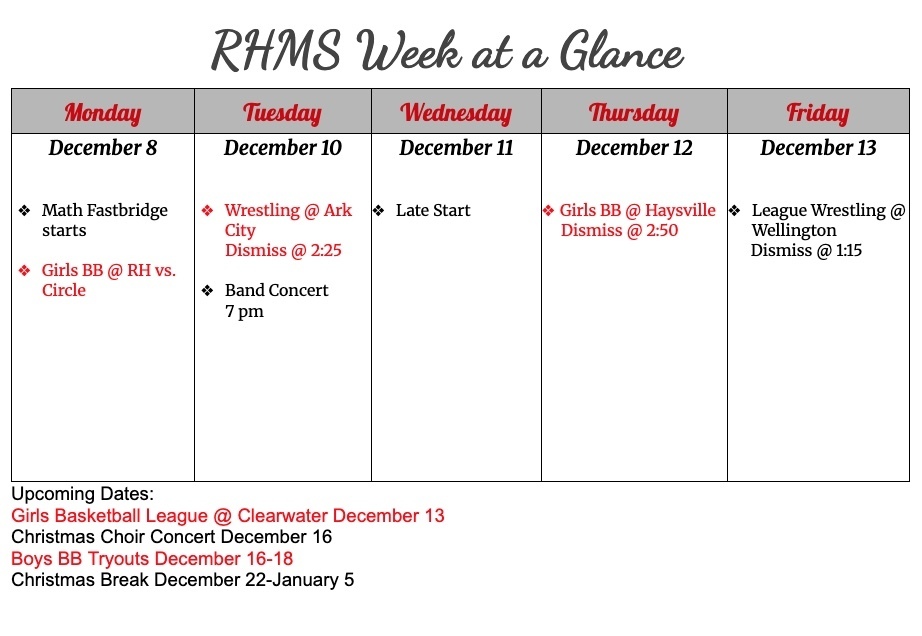 RHMS Week at a Glance