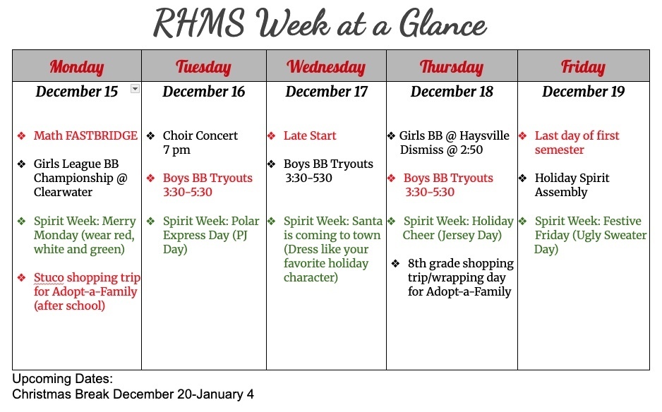 RHMS Week at a Glance