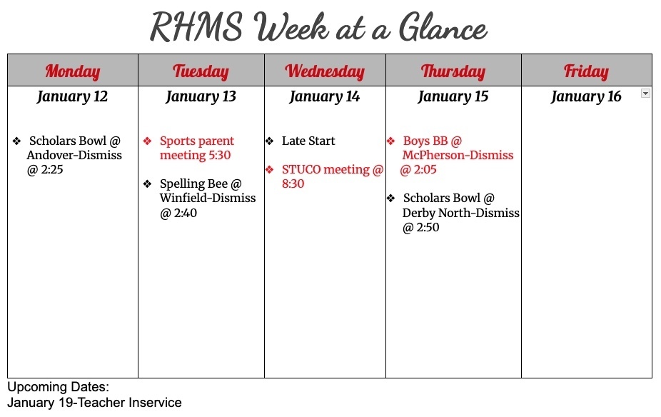 Week at a Glance 1/12/26