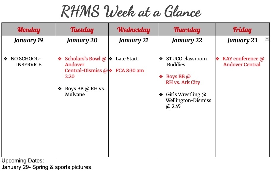 Week at a glance 1/19/26