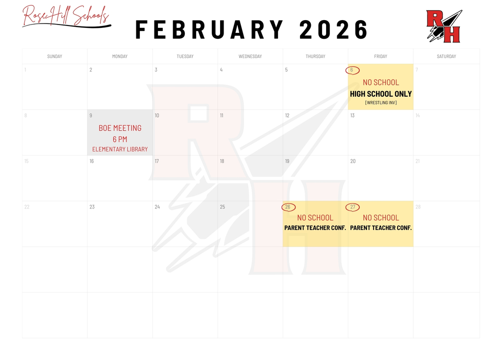 Feb 2026 Calendar for RHS