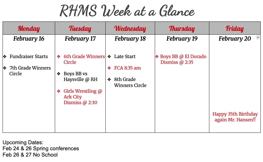 Week at a Glance  2/16/26