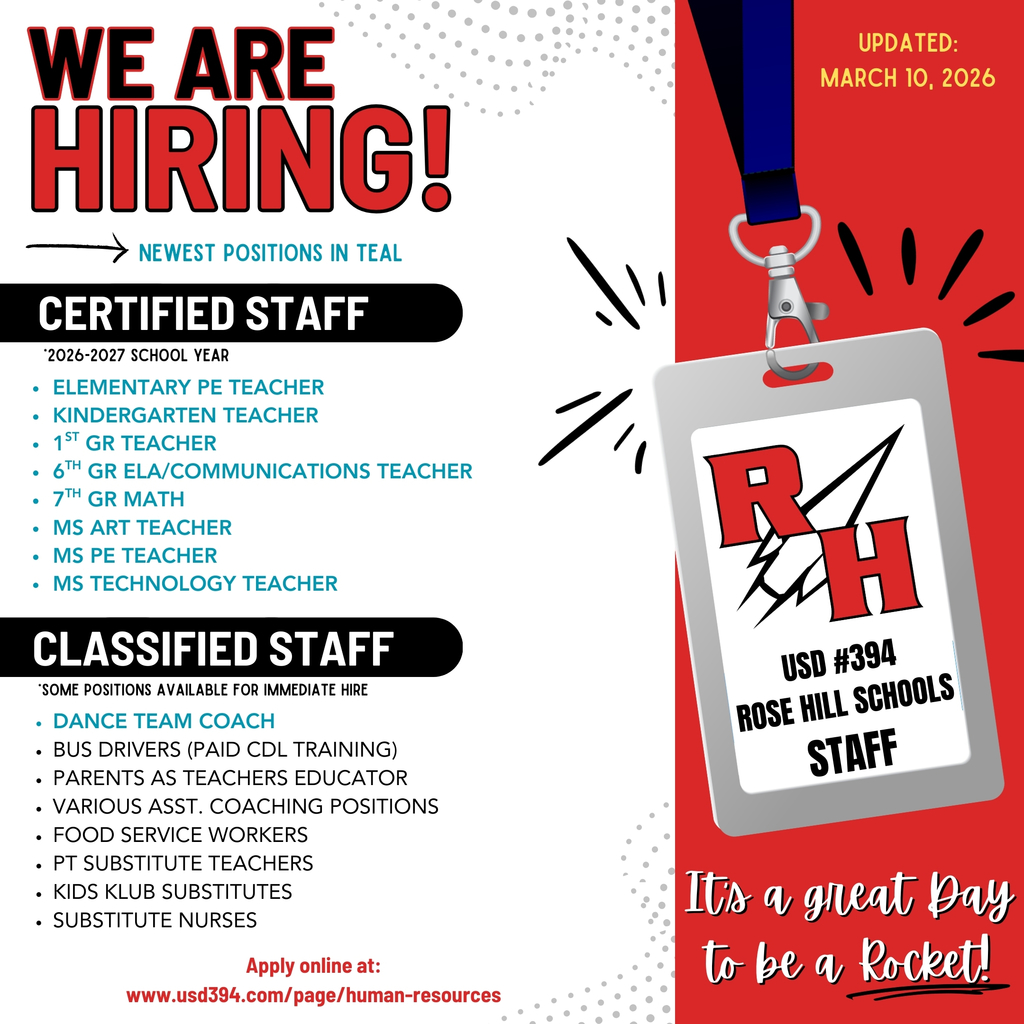 We are Hiring -- open positions at Rose Hill Shools