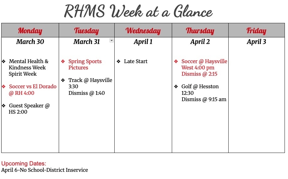 RHMS Week at a Glance