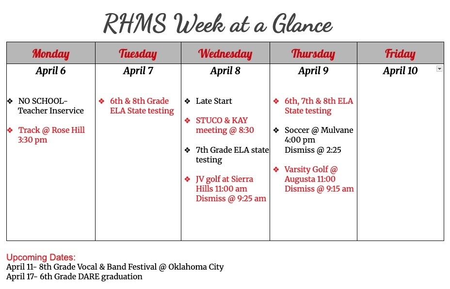Week at a Glance 4/6