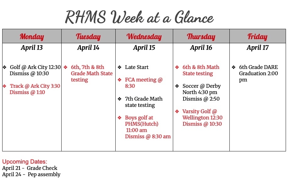 Week at a glance 4/13