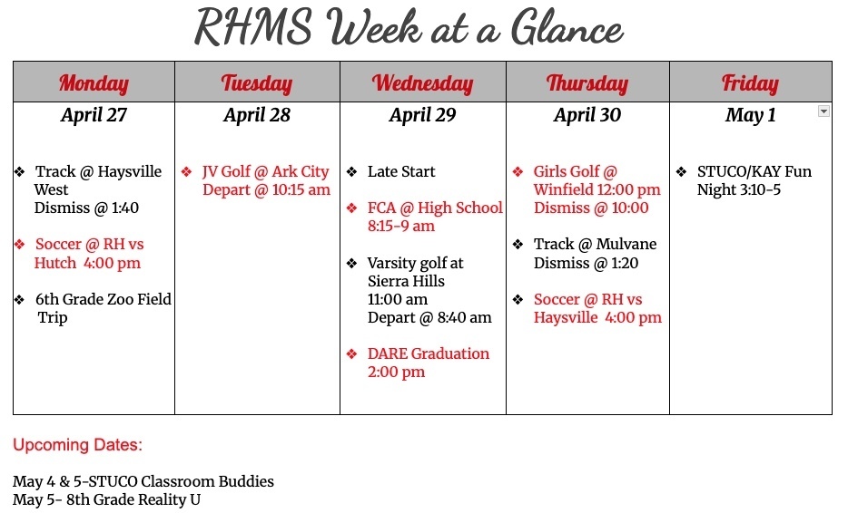 Week at a glance 4/27