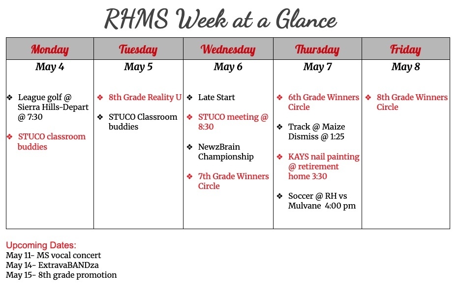 Week at a glance 5/4