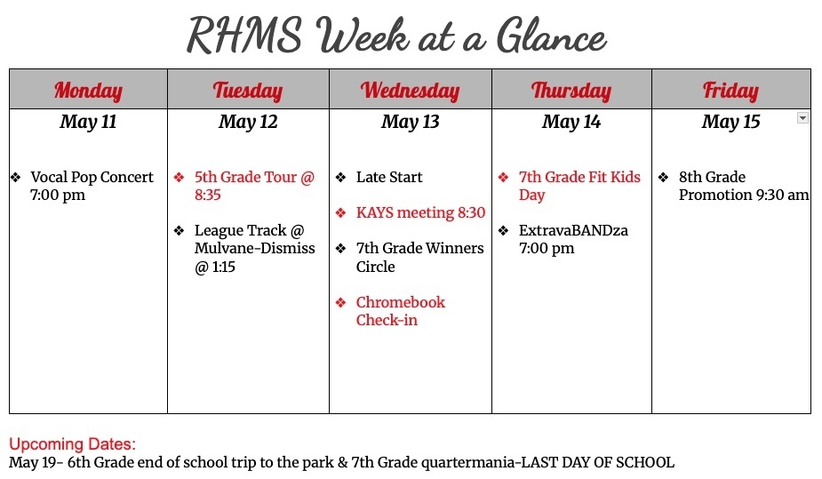 Week at a Glance 5/11