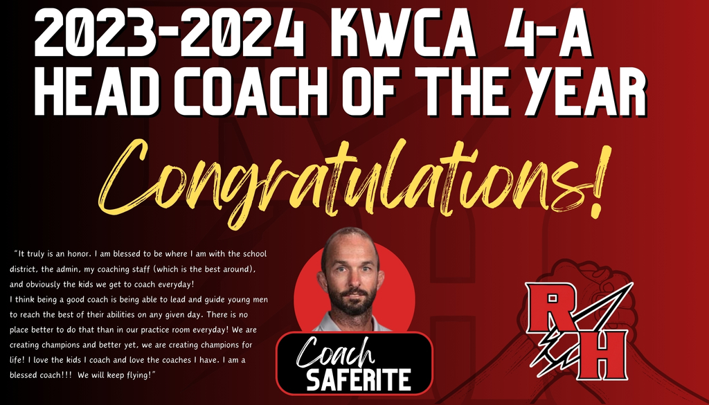 Congratulations Coach Saferite - wrestling coach of the year