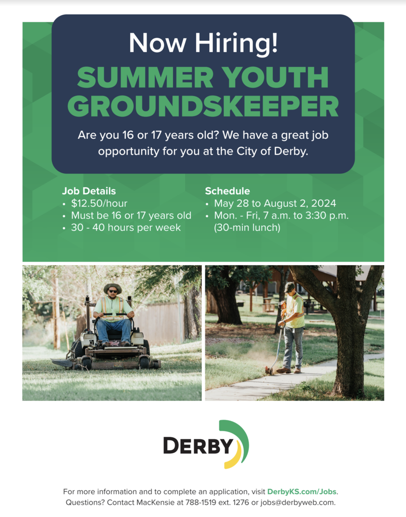Summer Youth Groundskeeper - City of Derby hiring