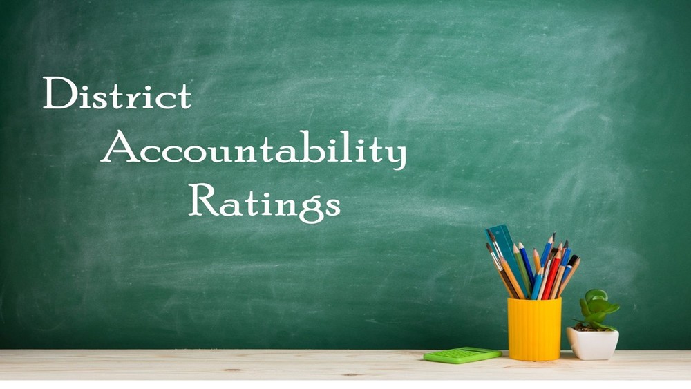 Chalkboard with district accountability ratings