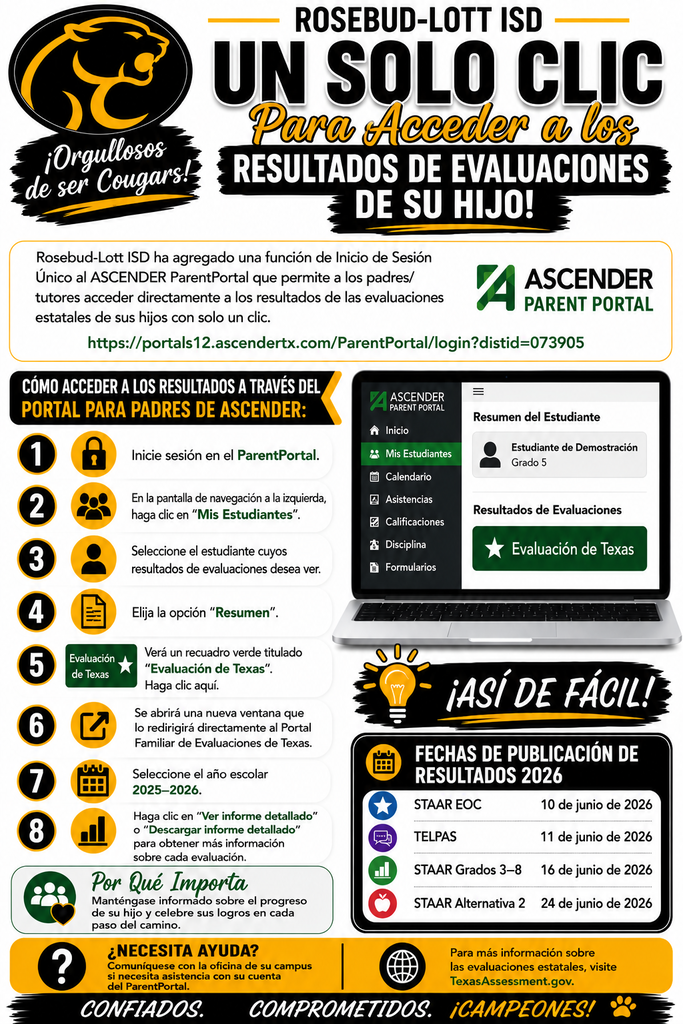 Infographic on how to access STAAR scores in Parent Portal in Spanish