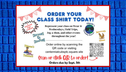 order your class shirt today by Sept. 5