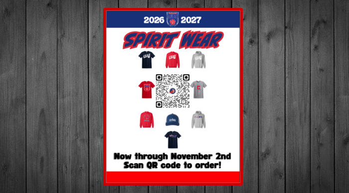 spirit wear 2026-2027 order though Nov 2 scan qr code to order