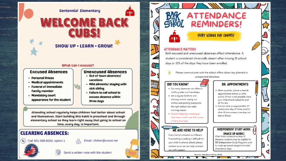 letters with information regarding attendance