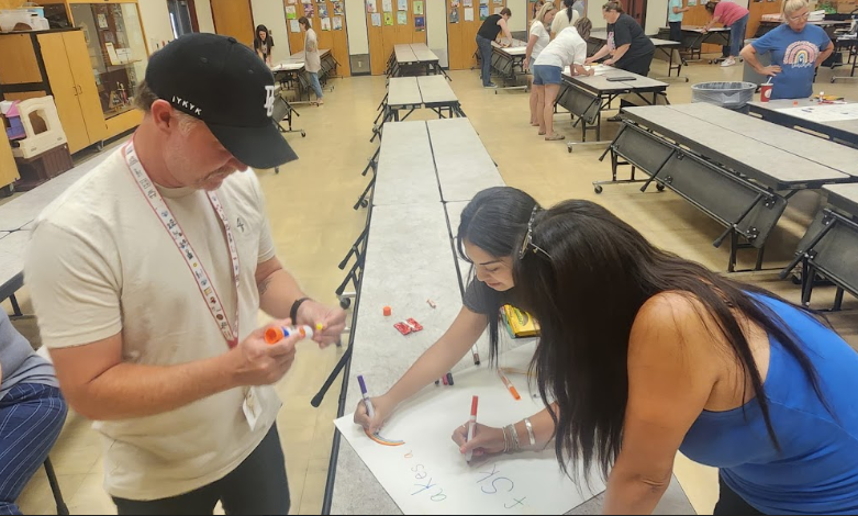 teachers working on a poster