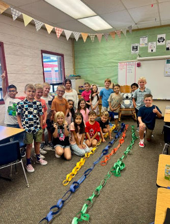 students with paper chains