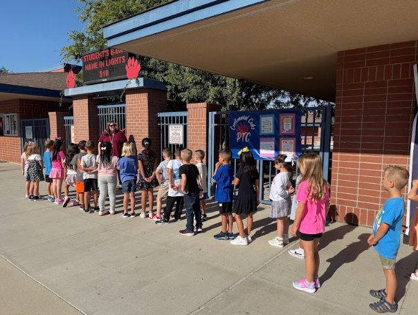 students in a line