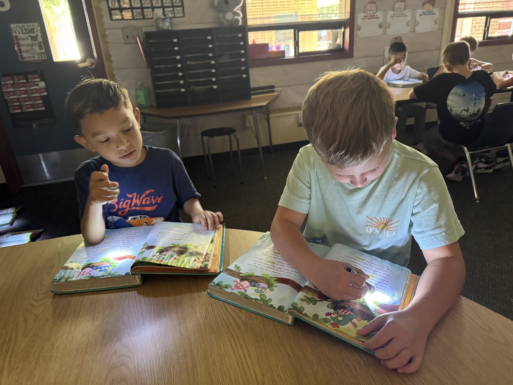 students reading with a flashlight