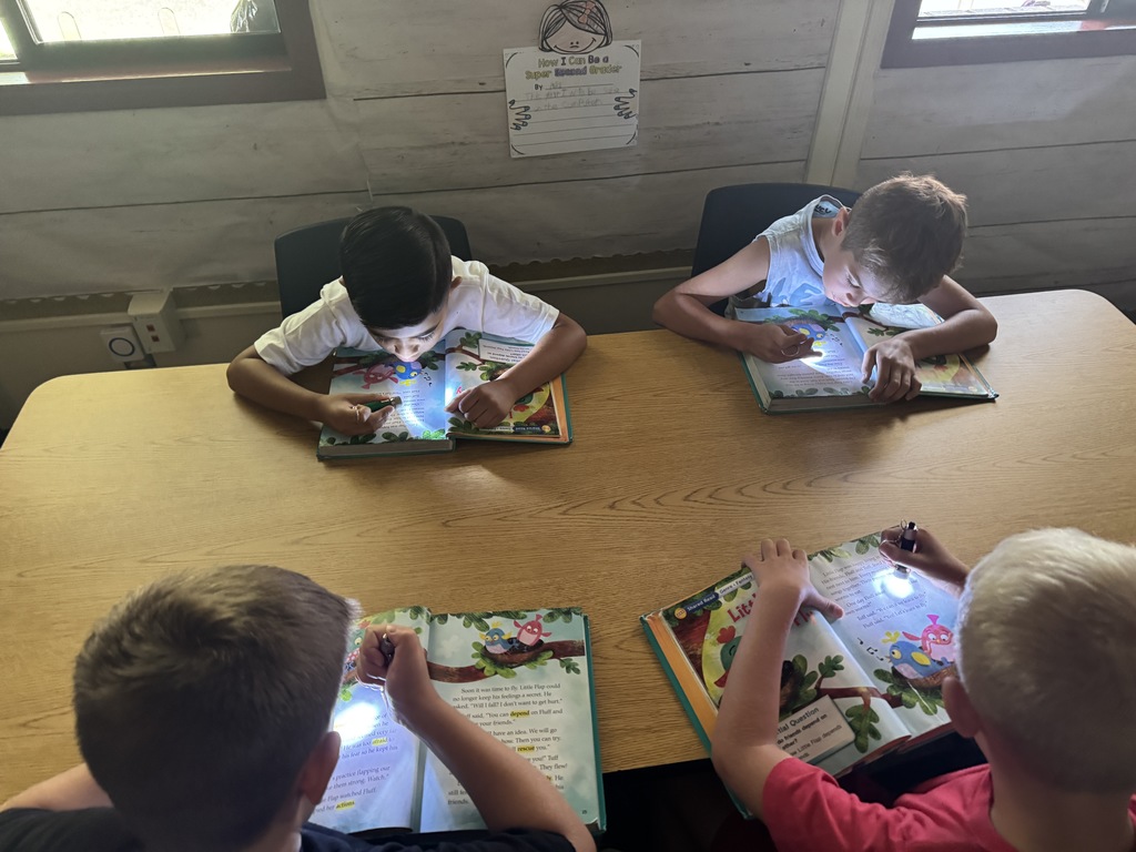 students reading with a flashlight