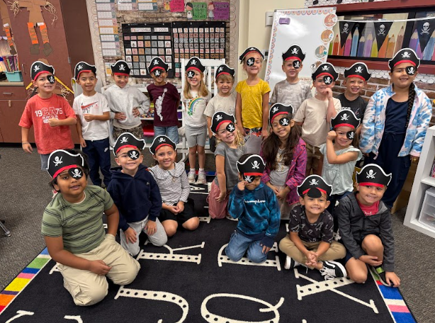 students with pirate hats
