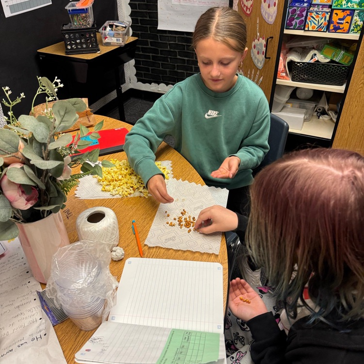 girls counting popcorn kernels