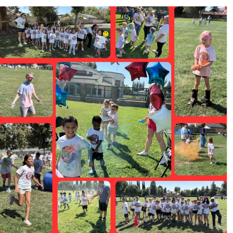 picture collage of students running