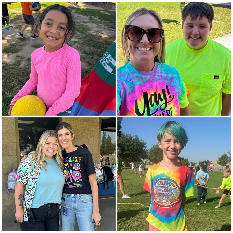 ladies and kids wearing neon colored shirts