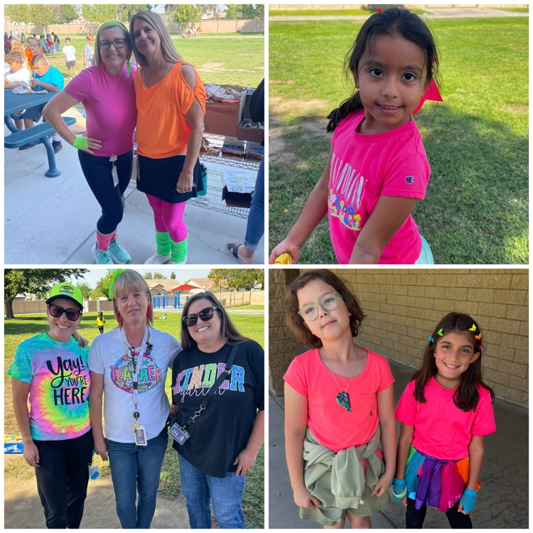 staff and students wearing neon colors