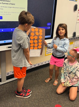 students presenting poster to class