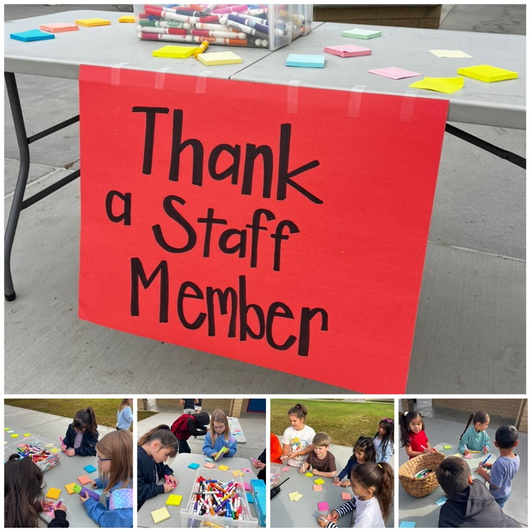 thank a staff member poster and kids writing notes 