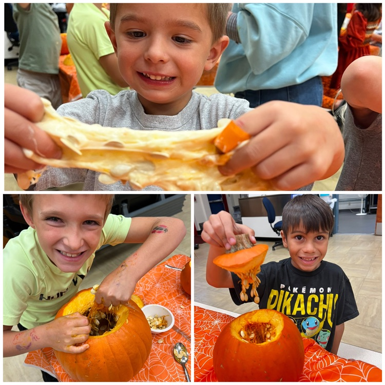 students making slime out of pumpkin