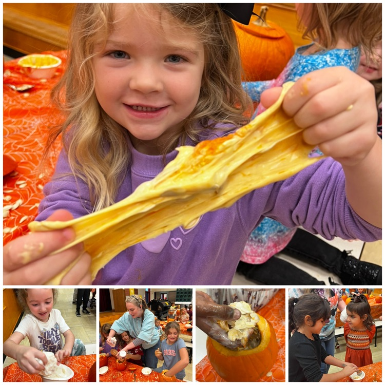 students making slime out of pumpkin 