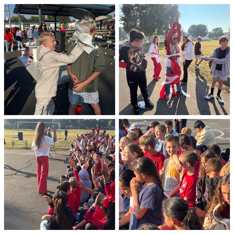 groups of kids at a school rally