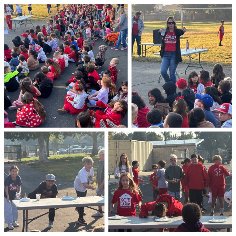 students wearing red at a school rally