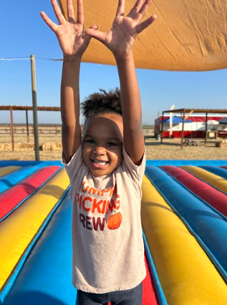 student on a blow up 